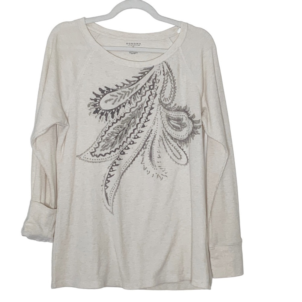 Sonoma cream colored, long sleeve top with crew neckline. Size L